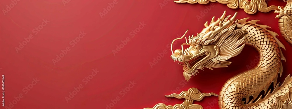 Happy chinese new year, year of the dragon zodiac sign hanging beautiful lantern and flowers on red background Happy chinese new year, year of the dragon zodiac sign hanging beautiful lantern and flowers on red background