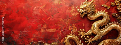 Wallpaper Mural Happy chinese new year, year of the dragon zodiac sign hanging beautiful lantern and flowers on red background Torontodigital.ca