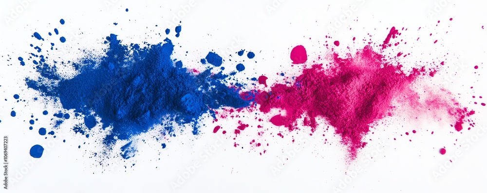 Explosion de poudre bleu royal et magenta avec un contraste élevé et un look dramatique.. Explosion de poudre bleu royal et magenta avec un contraste élevé et un look dramatique..