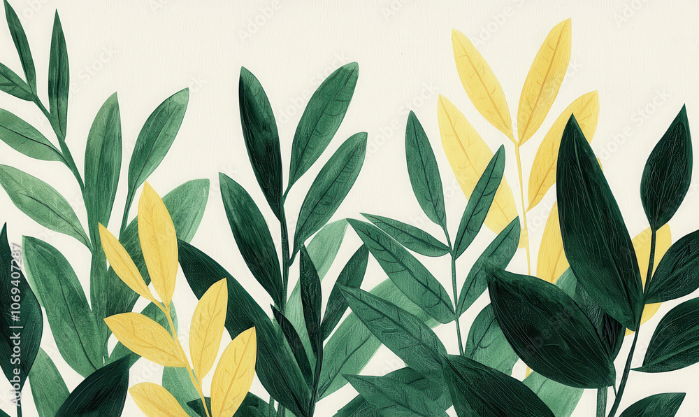 Exquisite Botanical Artwork Featuring Vibrant Green and Yellow Leaves Exquisite Botanical Artwork Featuring Vibrant Green and Yellow Leaves