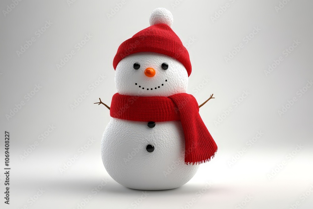 Simple snowman with red scarf and beanie on a clean minimalist white background conveying a festive holiday mood with a cheerful friendly appearance Simple snowman with red scarf and beanie on a clean minimalist white background conveying a festive holiday mood with a cheerful friendly appearance