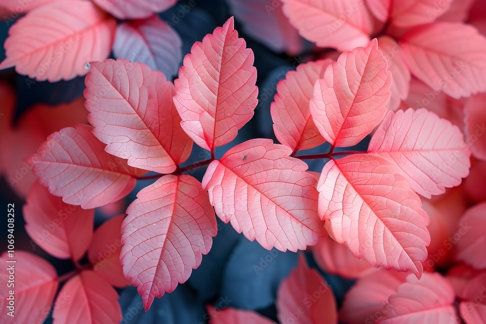 Fototapeta premium Vibrant Pink Leaves Foliage for Nature-Themed Designs and Backgrounds