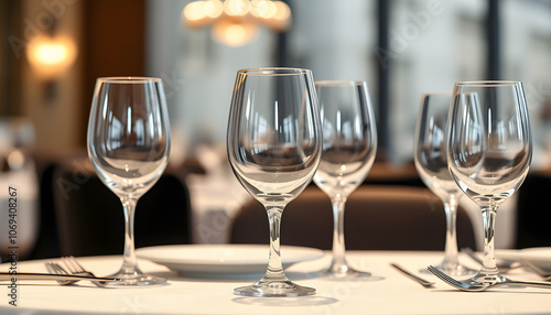 Catering service. Table setting, glass goblets cutlery isolated with white highlights, png photo