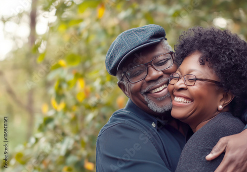 Joyful connection: a senior couple sharing a happy moment outdoors