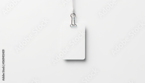 A blank ID card hanging on a white background.