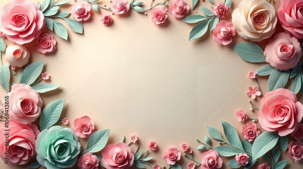 Elegant Rococo Pink Rose Pattern with Golden Border Elegant Rococo Pink Rose Pattern with Golden Border