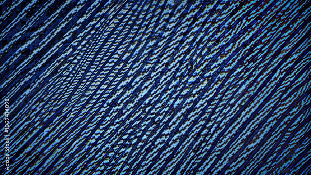 Fototapeta premium Textured background of worn old denim fabric with stripes, dark blue tones, copy space