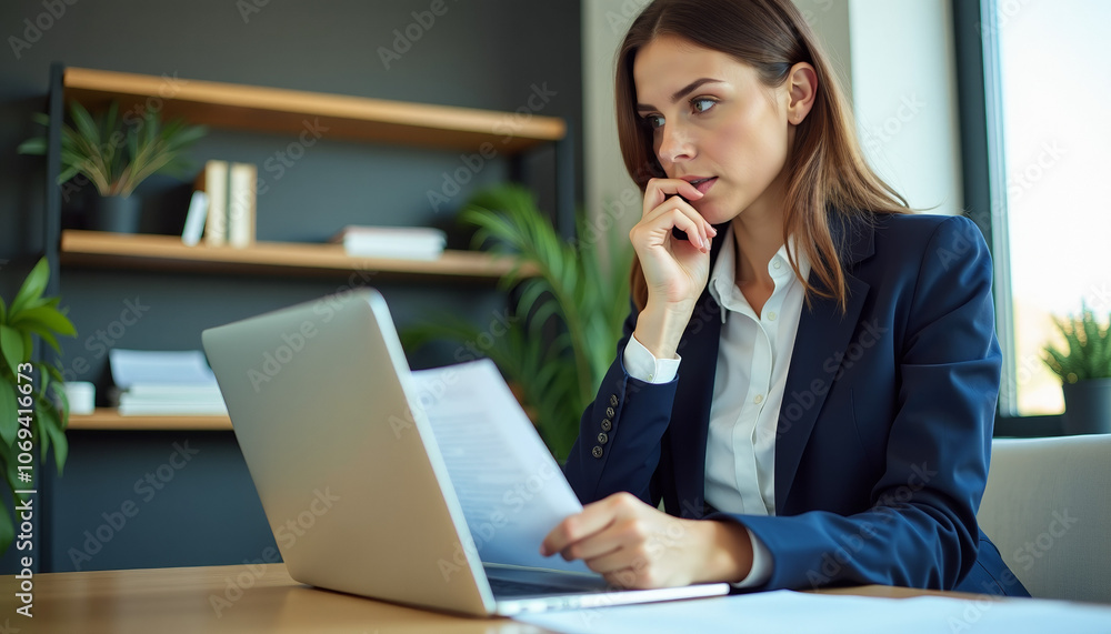 Focused Business Woman Reviewing Documents Focused Business Woman Reviewing Documents
