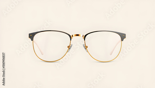 golden and black glasses isolated on beige and gray background, ideal photo template for display or advertising sign or for a web banner isolated with white highlights, png