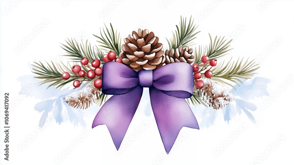 Pine cones with bow holiday decoration featuring festive elements and winter style for seasonal celebration Pine cones with bow holiday decoration featuring festive elements and winter style for seasonal celebration