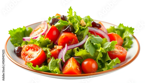 salad in plate isolated on transparent png isolated with white highlights, png