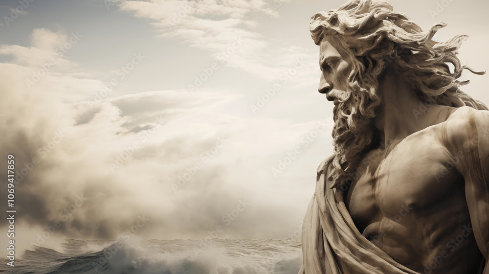 Majestic Statue of Odysseus Overlooking the Sea Amidst Dramatic Clouds Majestic Statue of Odysseus Overlooking the Sea Amidst Dramatic Clouds