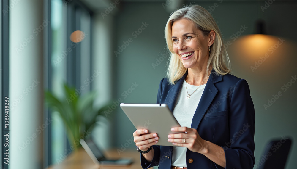 Smiling Business Woman Using Tablet Smiling Business Woman Using Tablet