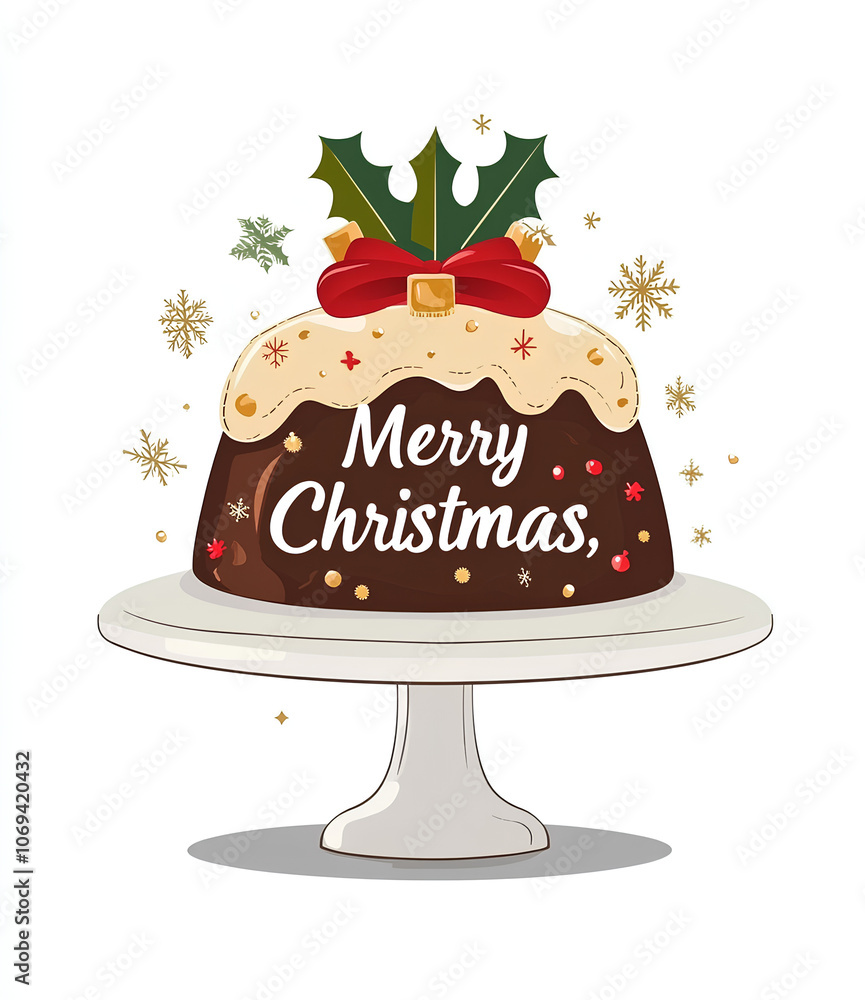 Stylish Christmas pudding on a cake stand with the text Stylish Christmas pudding on a cake stand with the text