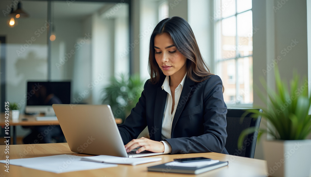 Focused Business Woman Working on Laptop Focused Business Woman Working on Laptop