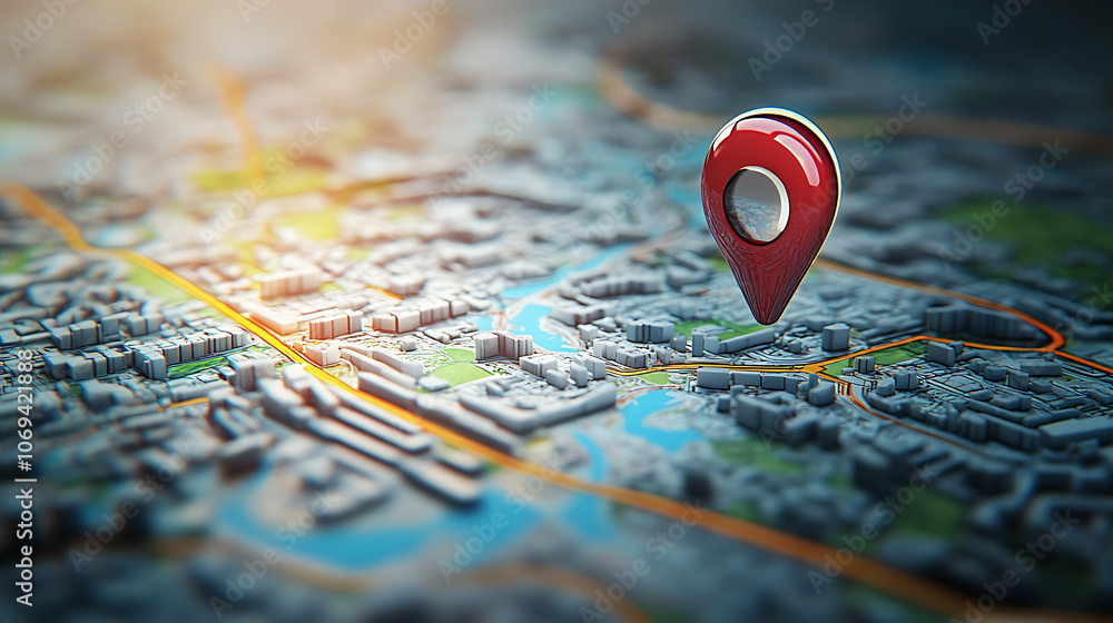 Concept of geofencing, featuring a digital map with virtual boundaries, a location pin, and a mobile device showcasing a geofencing app