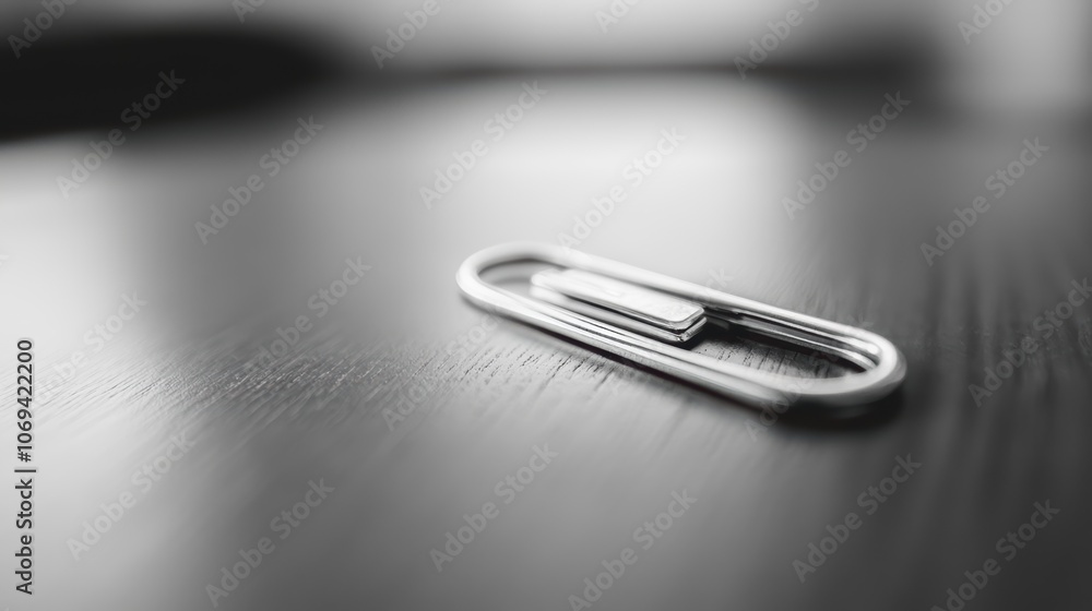 Minimalist office concept with single paperclip on monochromatic desk for modern design aesthetic Minimalist office concept with single paperclip on monochromatic desk for modern design aesthetic