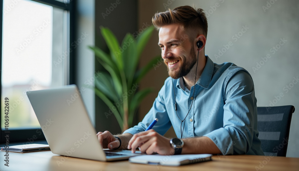 Smiling Business Professional in Online Meeting Smiling Business Professional in Online Meeting