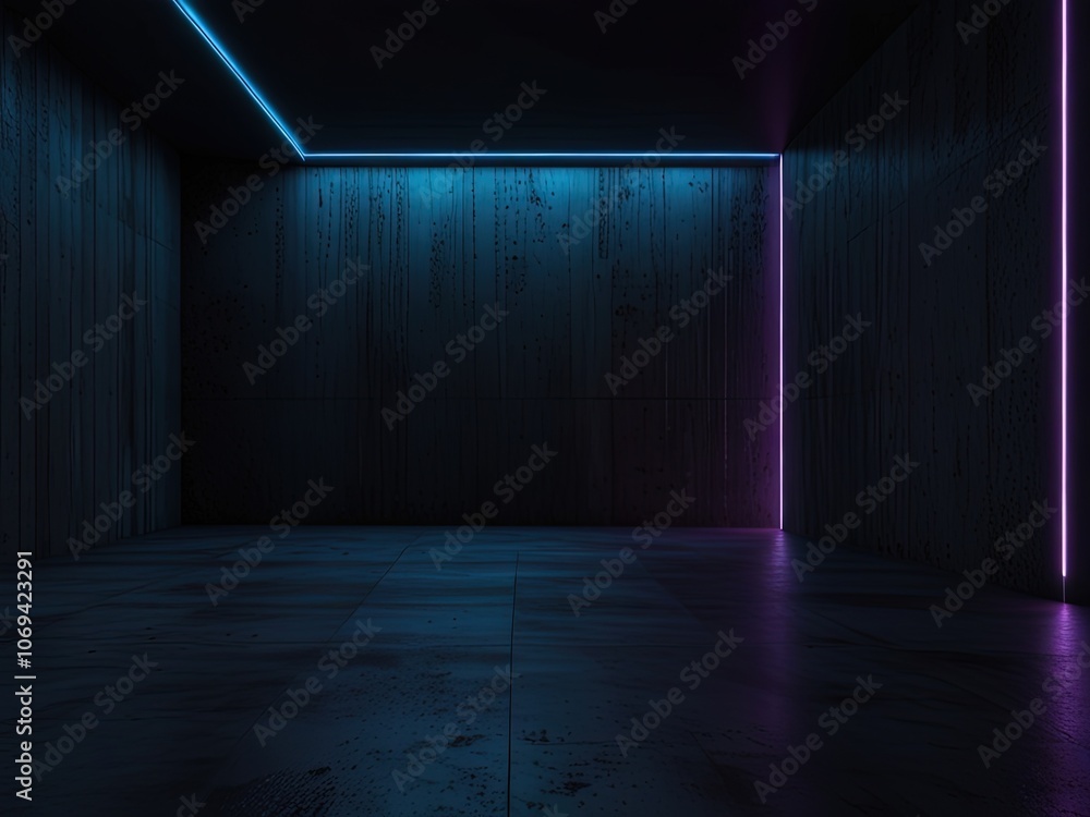 A dimly lit room with neon accents creating a modern ambiance. A dimly lit room with neon accents creating a modern ambiance.