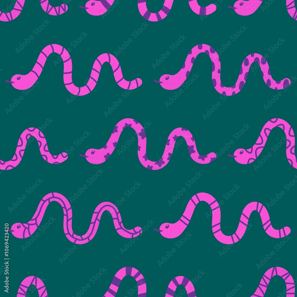 Summer animals seamless snake pattern for wrapping paper and new 2025 year Summer animals seamless snake pattern for wrapping paper and new 2025 year