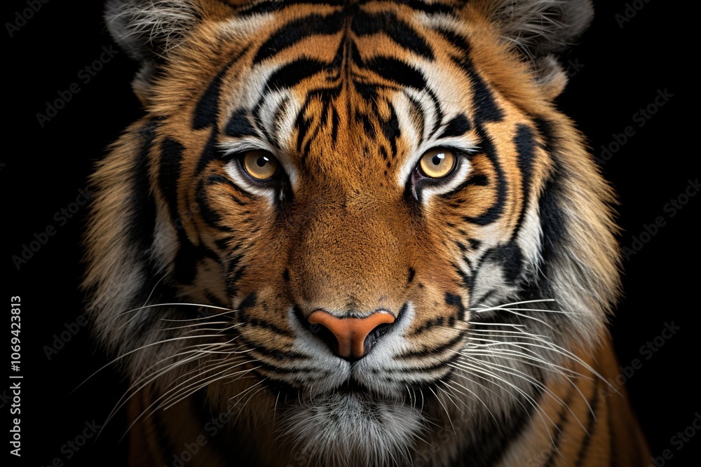 close-up tiger isolated on black background, portrait of big wild cat close-up tiger isolated on black background, portrait of big wild cat