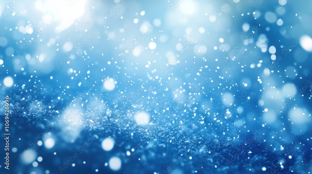 Obraz premium Enchanting winter scene with glittering snowflakes in blue light