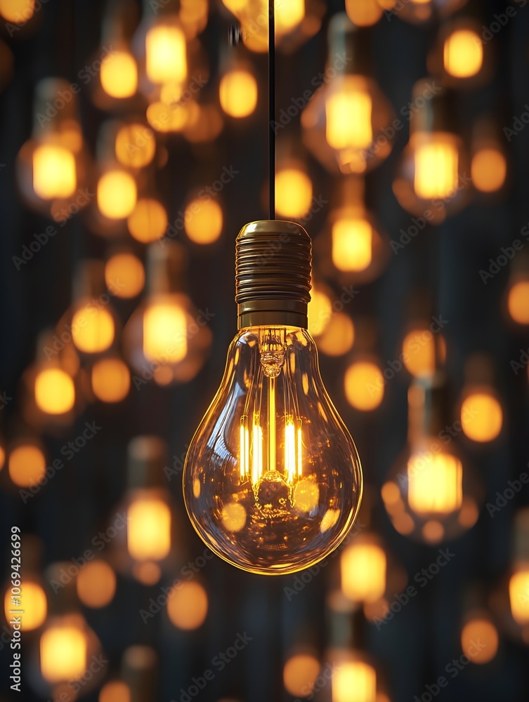 A yellow light bulb is removed from among many lamps A yellow light bulb is removed from among many lamps