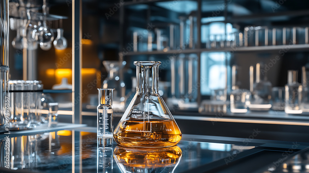 Chemistry science theme enhanced by a captivating laboratory glassware setting Chemistry science theme enhanced by a captivating laboratory glassware setting