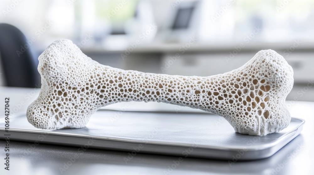 Fototapeta premium Intricate 3d printed bone structure on a laboratory table