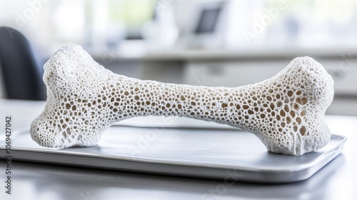 Fototapeta Naklejka Na Ścianę i Meble -  Intricate 3d printed bone structure on a laboratory table