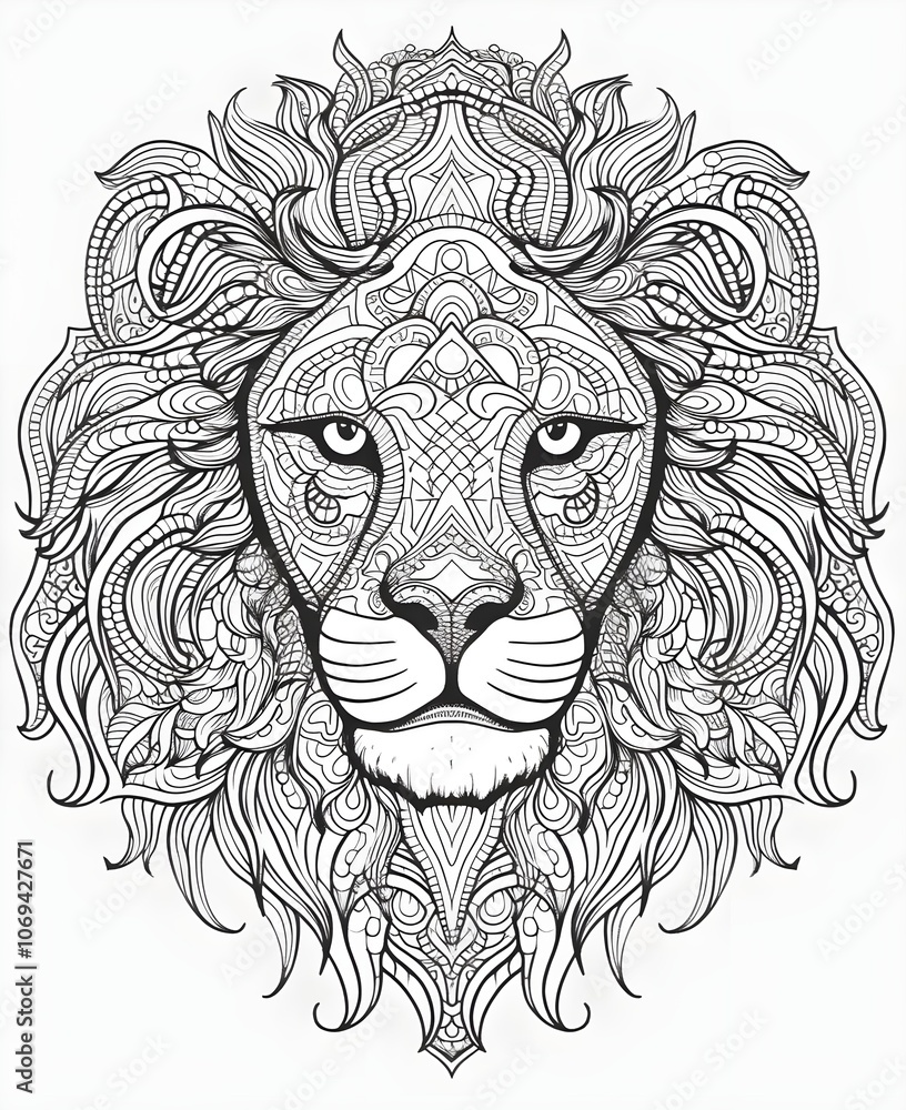 Intricate Mandala Style Lion Line Art Illustration Intricate Mandala Style Lion Line Art Illustration