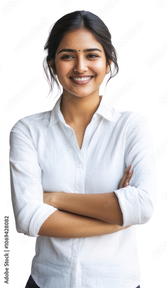 PNG An indian woman smile and cross the arms over the chest wearing shirt over white t-shirt portrait professional photography. PNG An indian woman smile and cross the arms over the chest wearing shirt over white t-shirt portrait professional photography.