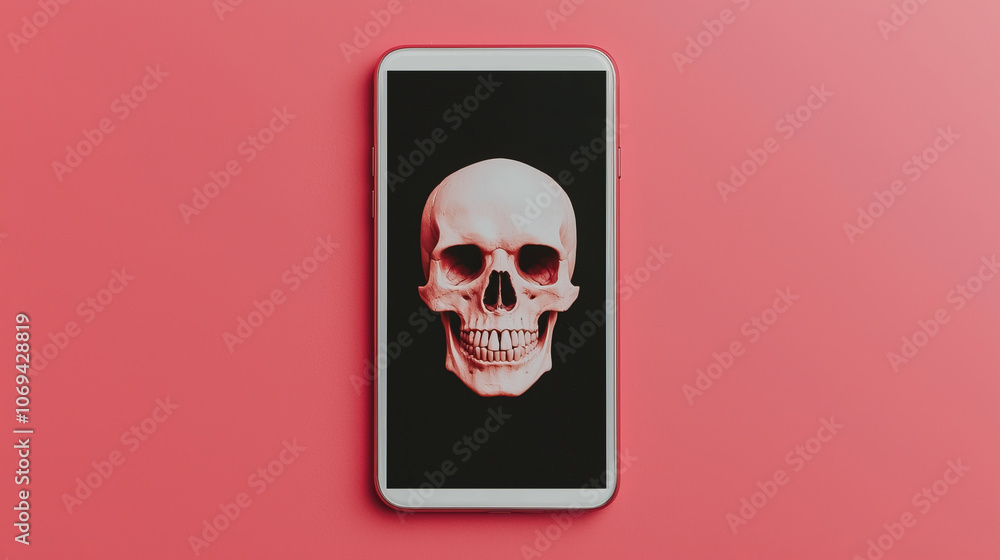 Explore the intriguing connection between technology and art through a skull design on a smartphone screen Explore the intriguing connection between technology and art through a skull design on a smartphone screen