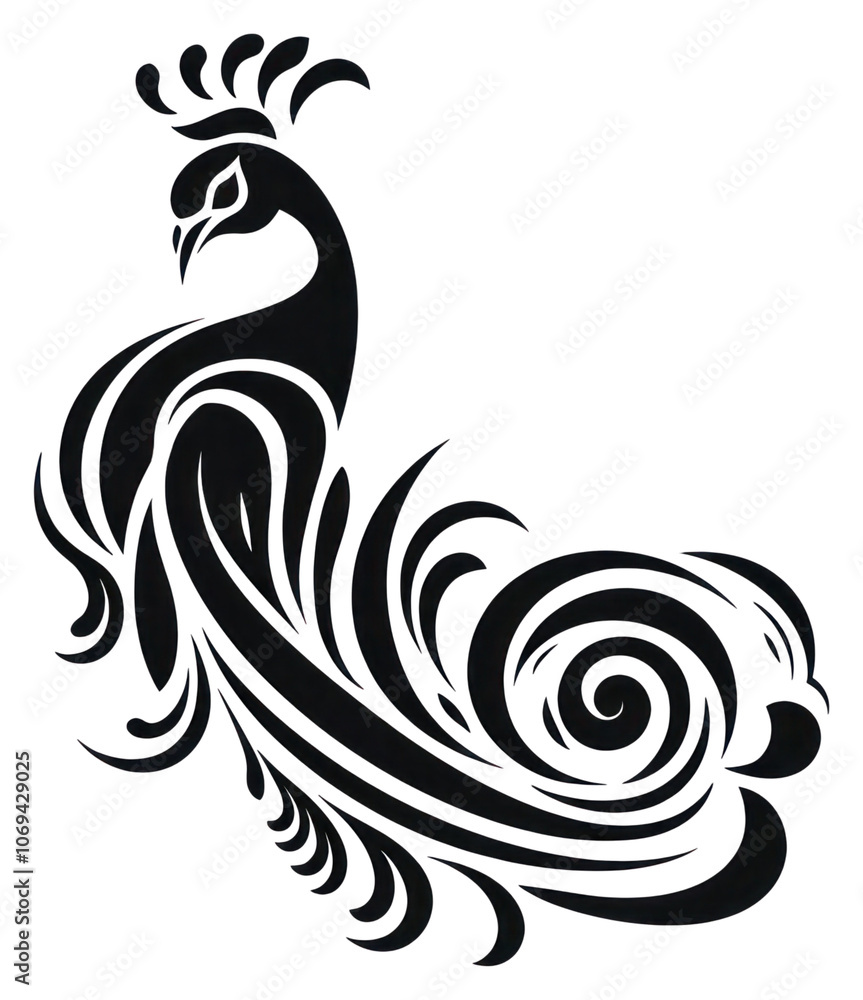 Fototapeta premium PNG Peacock pattern white black.