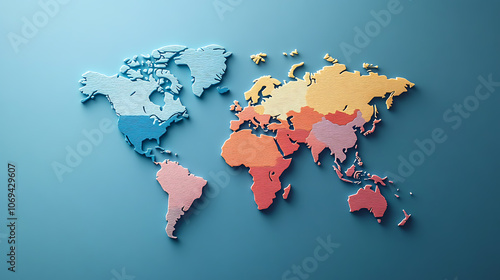 Fototapeta Naklejka Na Ścianę i Meble -  an image of a world map in flat color on a blue background