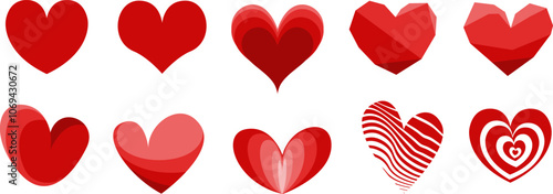 Red heart icons set vector