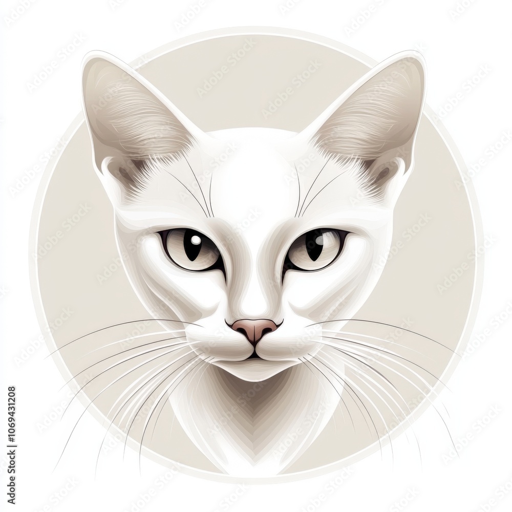 Fototapeta premium Intricate Illustration of a White Cat with Expressive Eyes and Subtle Shadows