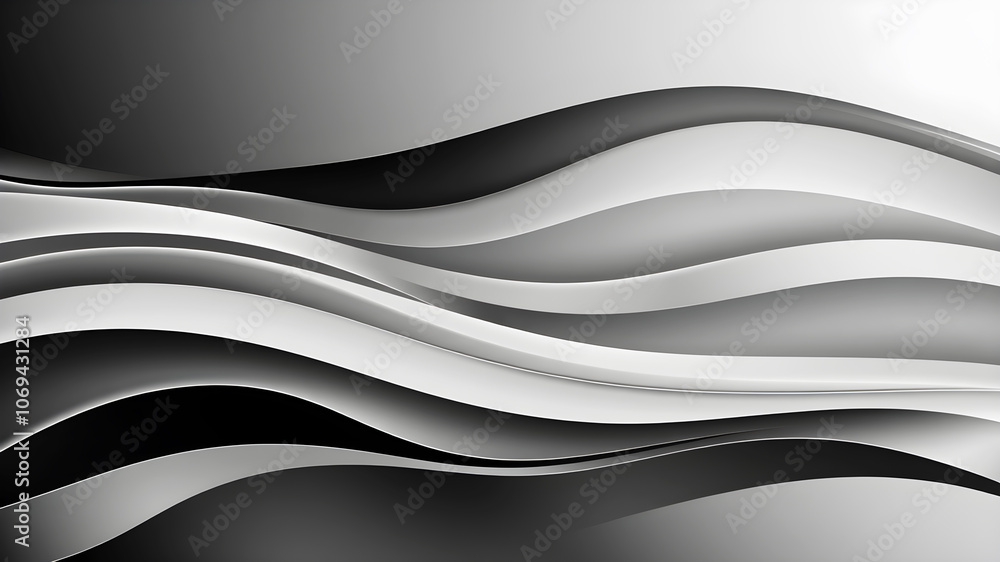 Layers of smooth, flowing waves in monochromatic shades of gray and black, creating a sleek and minimalist tech-inspired design Layers of smooth, flowing waves in monochromatic shades of gray and black, creating a sleek and minimalist tech-inspired design