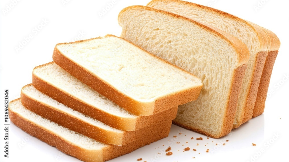 Slices of fresh white bread stacked on a clean surface Slices of fresh white bread stacked on a clean surface