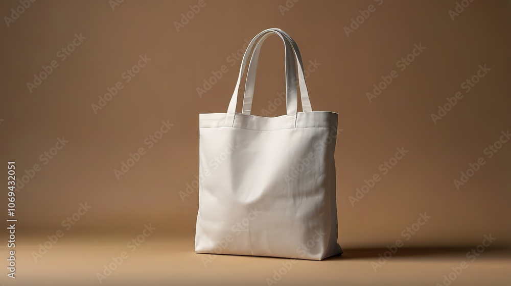 A simple white tote bag against a neutral background. A simple white tote bag against a neutral background.