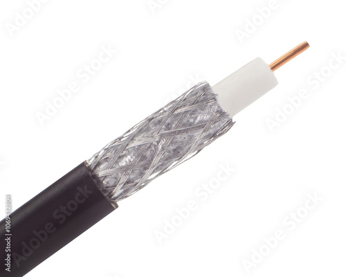 Konstfotografi Coaxial Cable with Exposed Copper Core and Shielding
