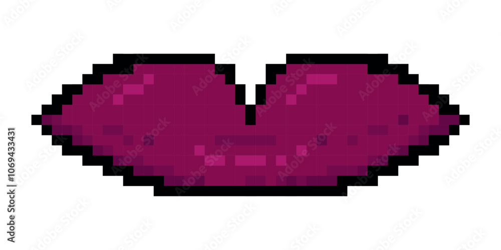 Fototapeta premium Pixel lips icon in retro 8-bit style on a transparent background. Perfect for vintage, gaming, and pop art designs.