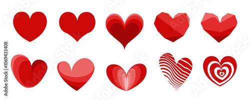 Red heart icons set vector