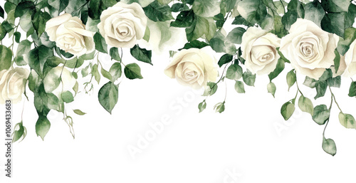 PNG Hanging white roses illustration art decoration.