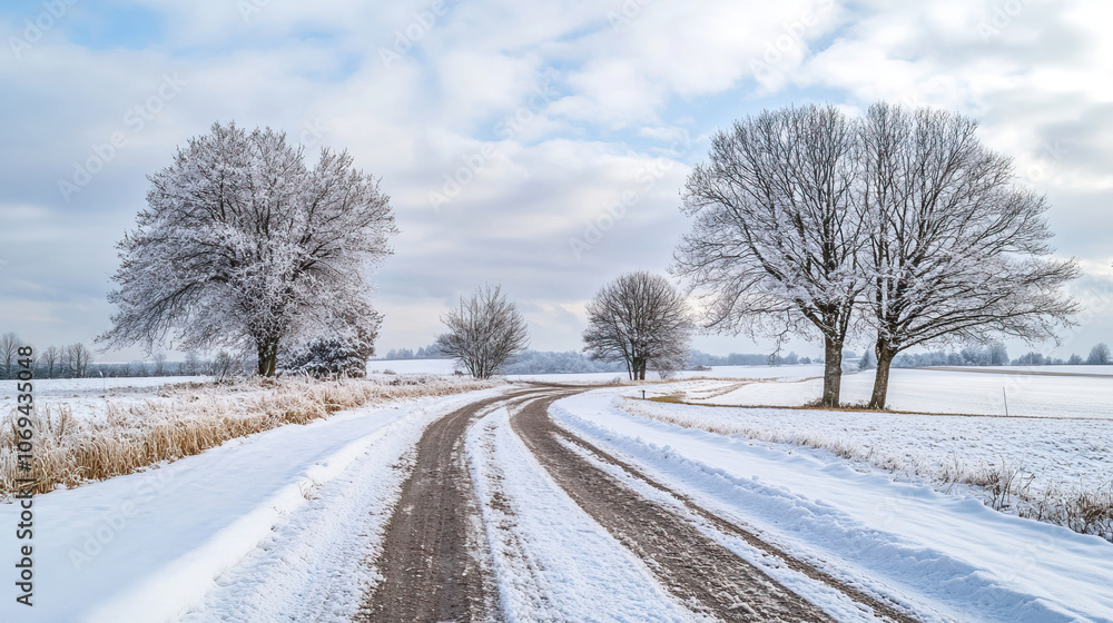 Winter Wonderland A Beautiful Snowy Road Adorned with Frosty Trees Amidst Natures Beauty Winter Wonderland A Beautiful Snowy Road Adorned with Frosty Trees Amidst Natures Beauty