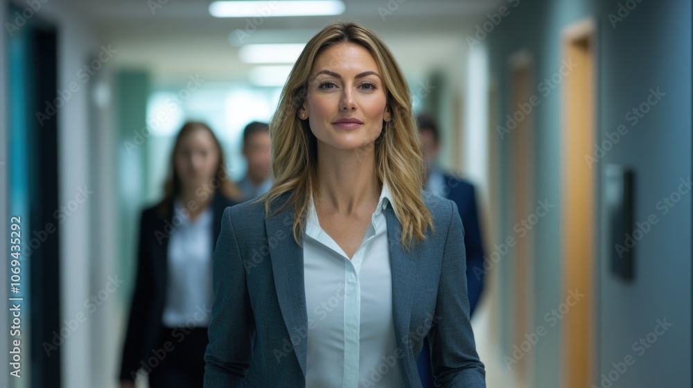 Fototapeta premium Confident Woman Walking in Modern Office Environment