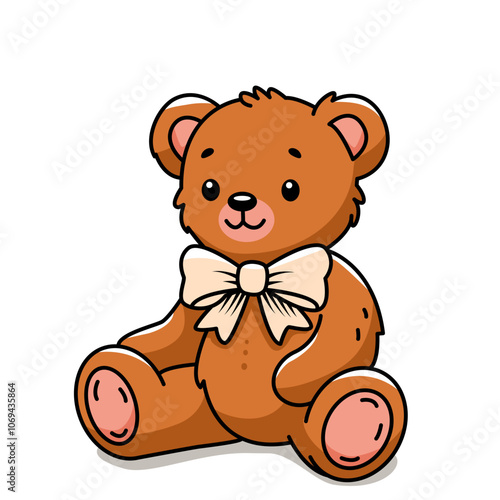 cute teddy bear toy with big bow. flat vector illustration on white background.