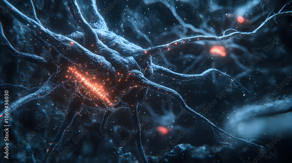 Obraz premium Brain with glowing neural connections on a dark background representing neural activity -