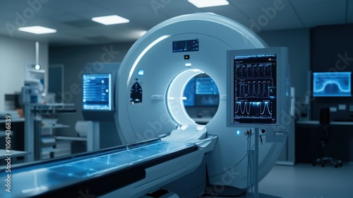 Advanced medical imaging technology: close-up of mri scanning equipment in a high-tech healthcare facility