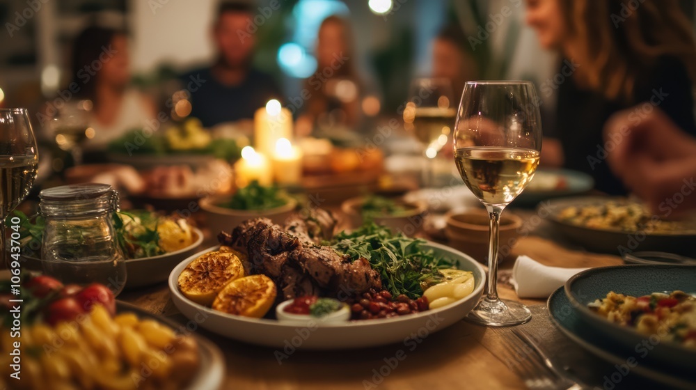 Healthy family dinner scene with focus on low glycemic foods Healthy family dinner scene with focus on low glycemic foods